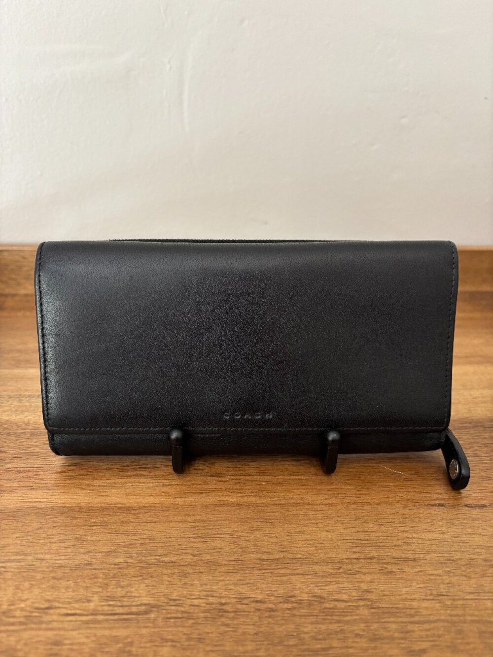 Coach Black Leather Checkbook Zip Around Wallet